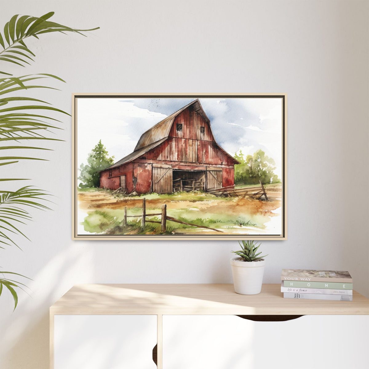 Rustic Red Barn Farmhouse Canvas Wall Art – Country Landscape Barn Print