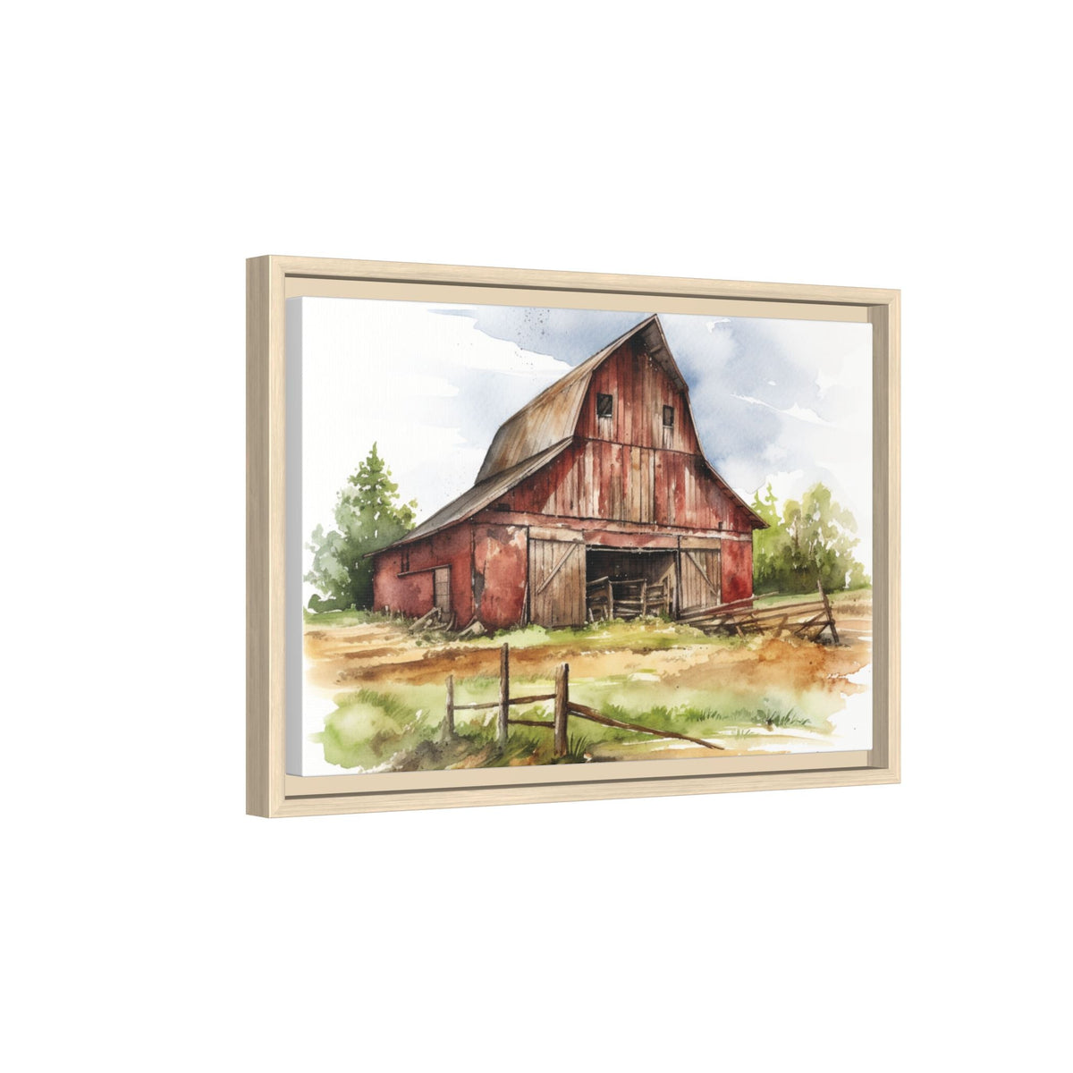 Rustic Red Barn Farmhouse Canvas Wall Art – Country Landscape Barn Print
