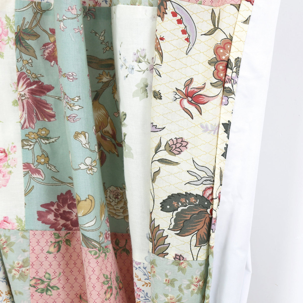 Grace Celadon Floral Country Cottage Garden Patchwork Window Curtain Panel/Drapes