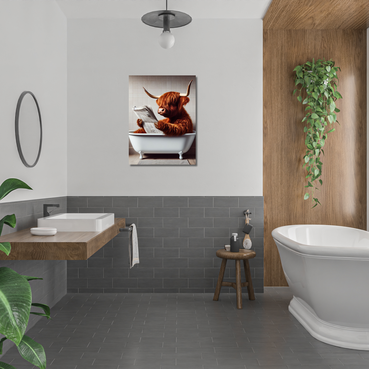 Highland Cow in a Clawfoot Tub Canvas Wall Art