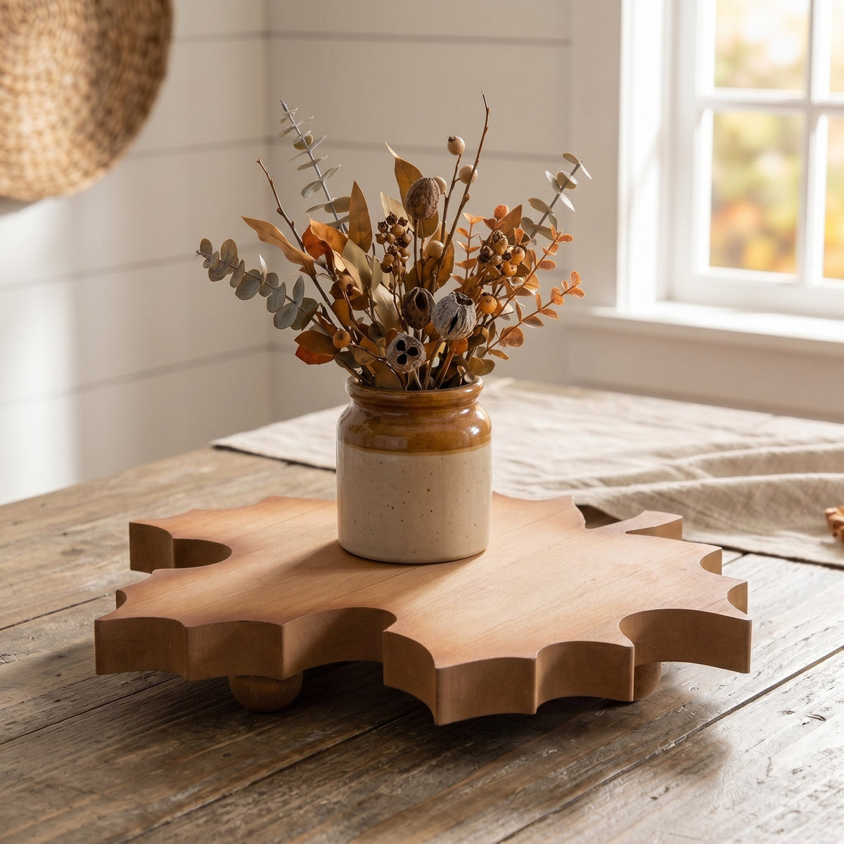Natural Wood Fall Leaf Riser for Farmhouse Decor