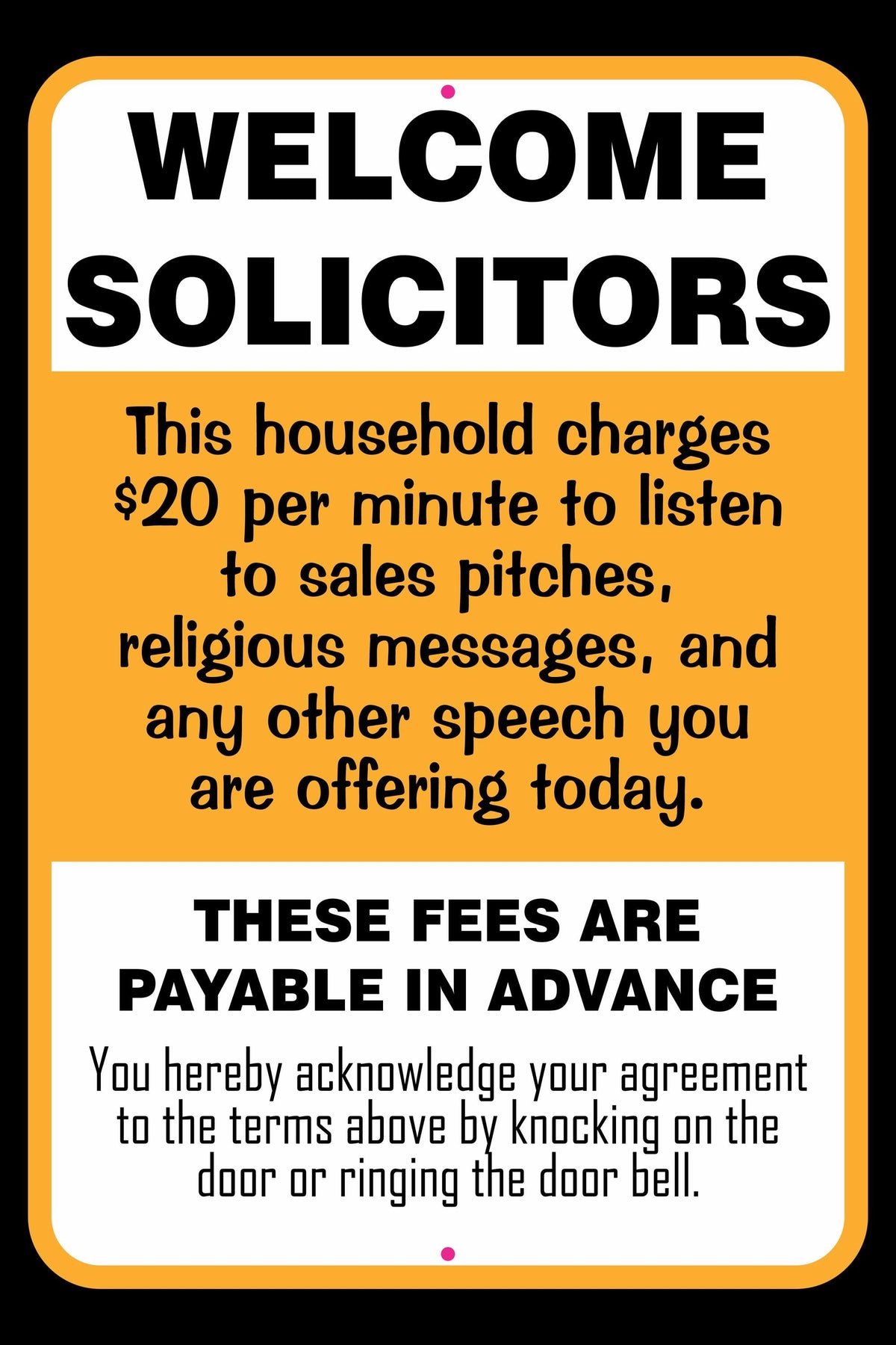 Funny Sign - Welcome Solicitors - Salespeople - Front Door Decor - Laser Engraved PLastic - Humorous Gift
