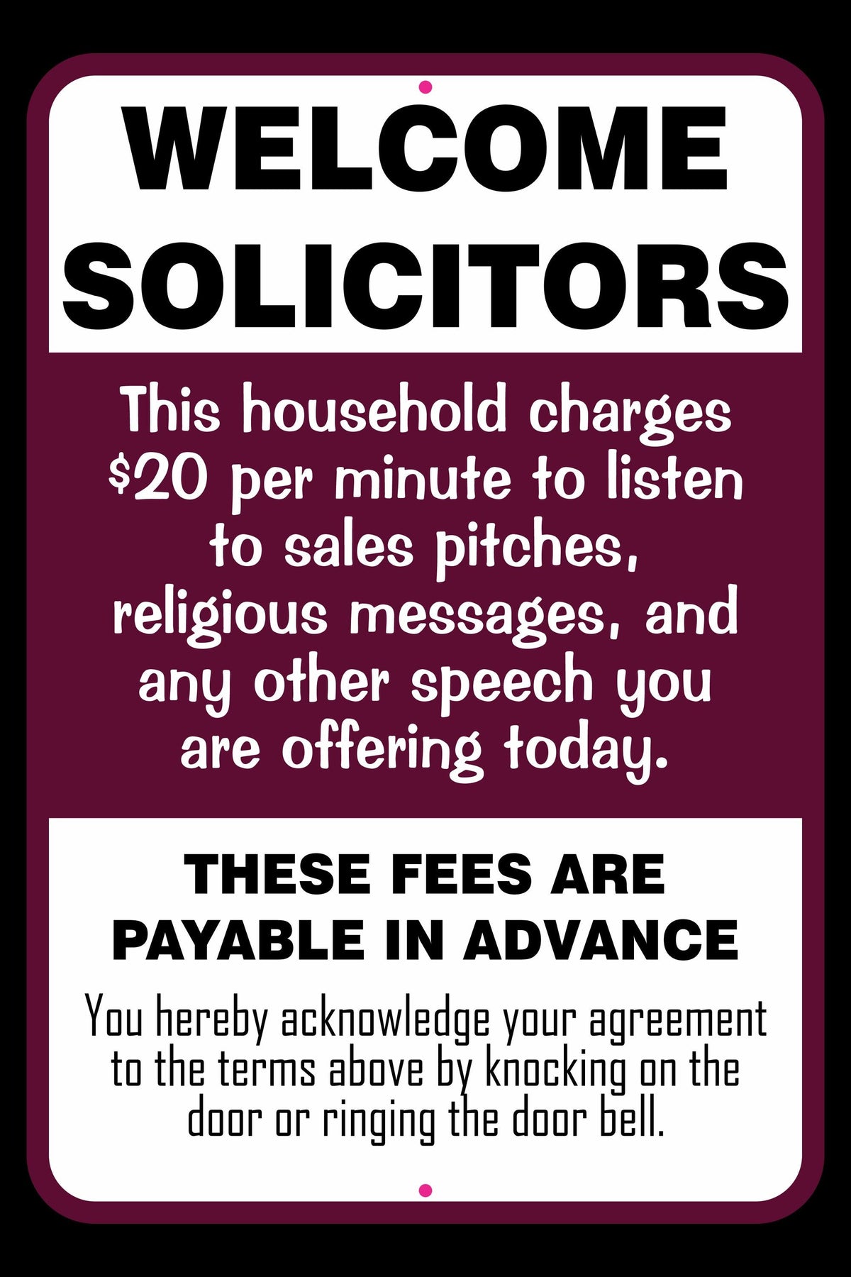 Funny Sign - Welcome Solicitors - Salespeople - Front Door Decor - Laser Engraved PLastic - Humorous Gift