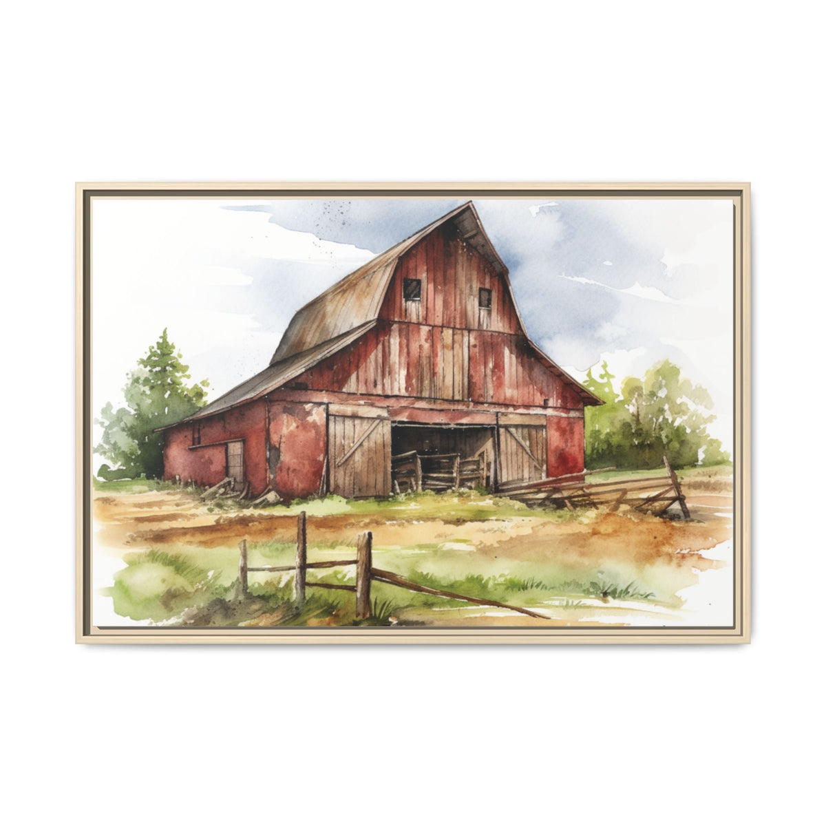 Rustic Red Barn Farmhouse Canvas Wall Art – Country Landscape Barn Print