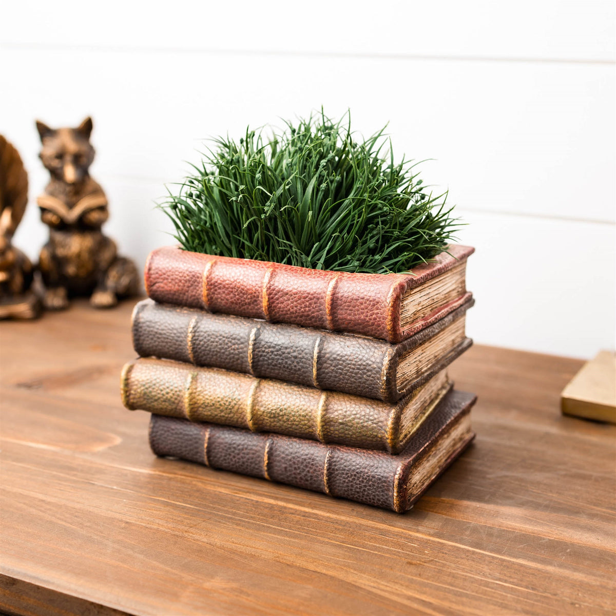 Decorative Book Stack Vase 5"H Farmhouse Shelf and Tabletop Decor