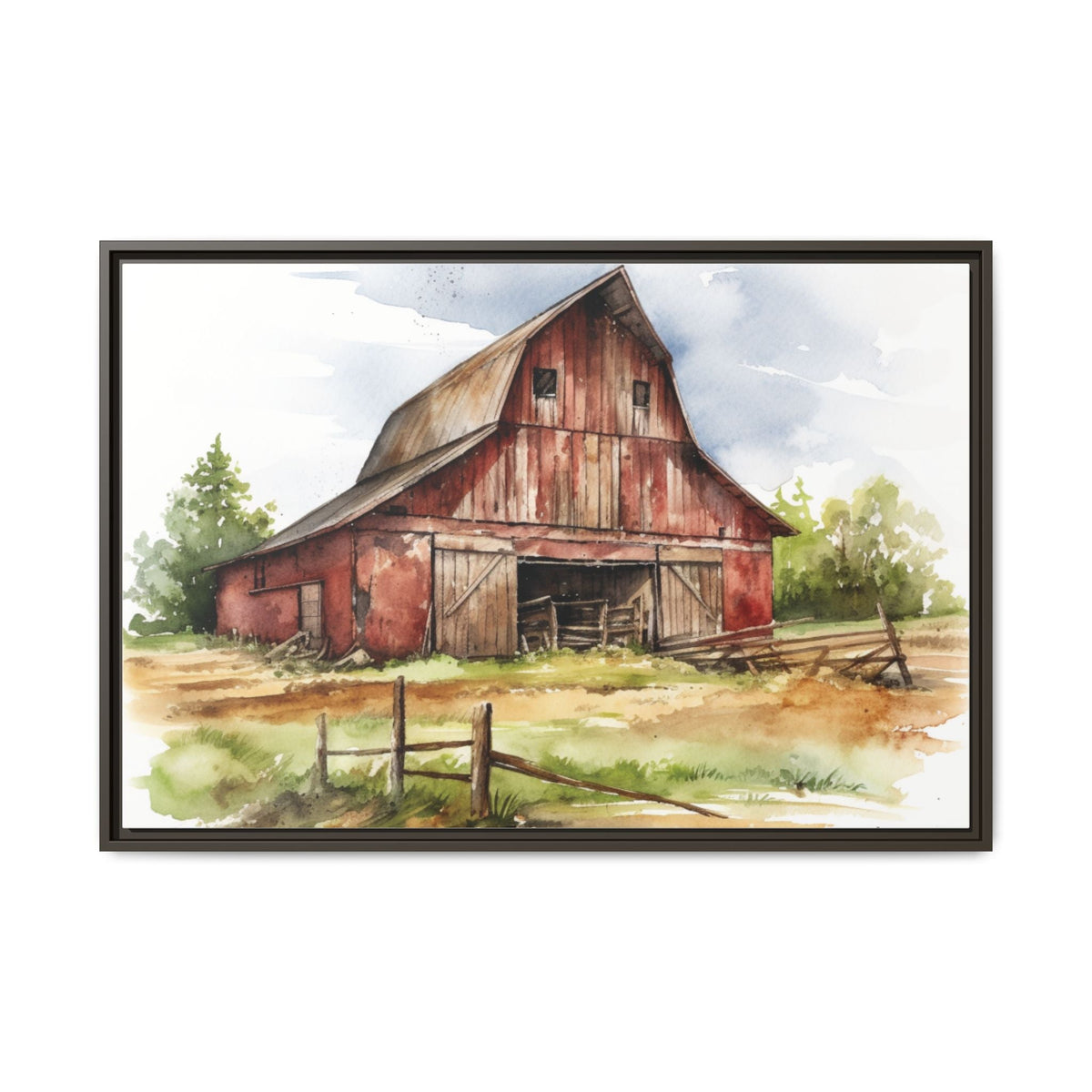 Rustic Red Barn Farmhouse Canvas Wall Art – Country Landscape Barn Print