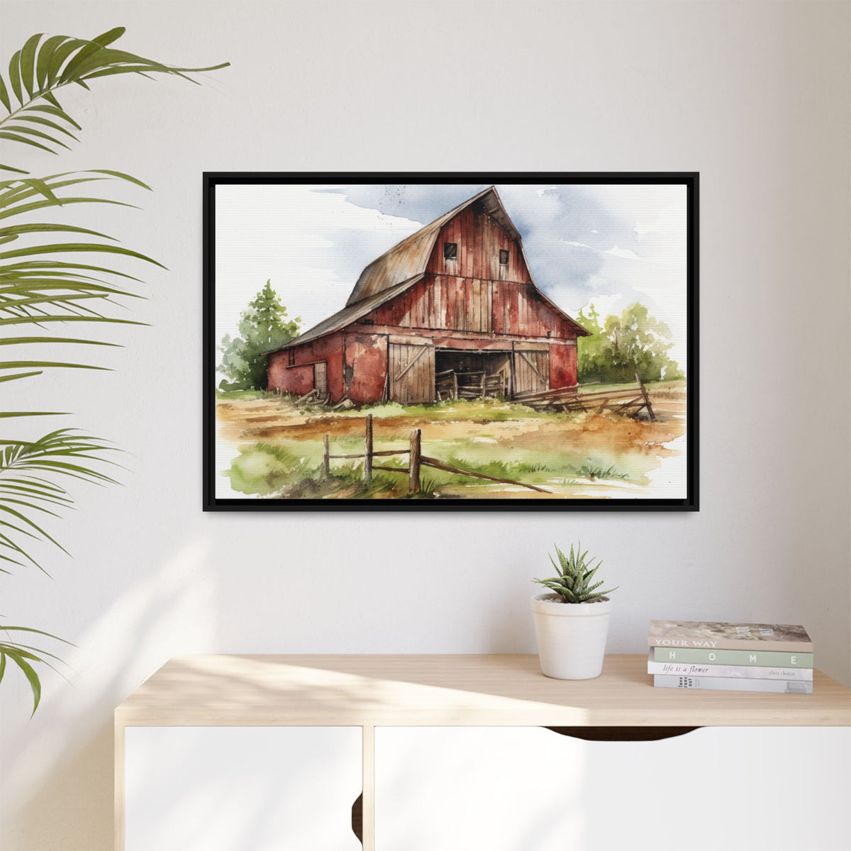 Rustic Red Barn Farmhouse Canvas Wall Art – Country Landscape Barn Print