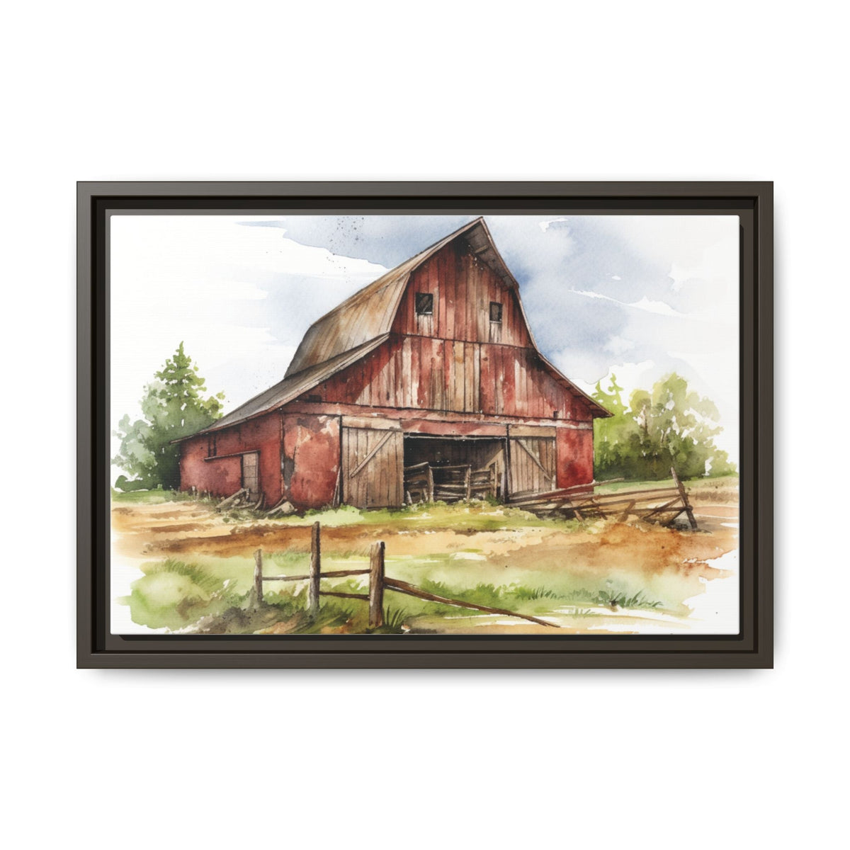 Rustic Red Barn Farmhouse Canvas Wall Art – Country Landscape Barn Print