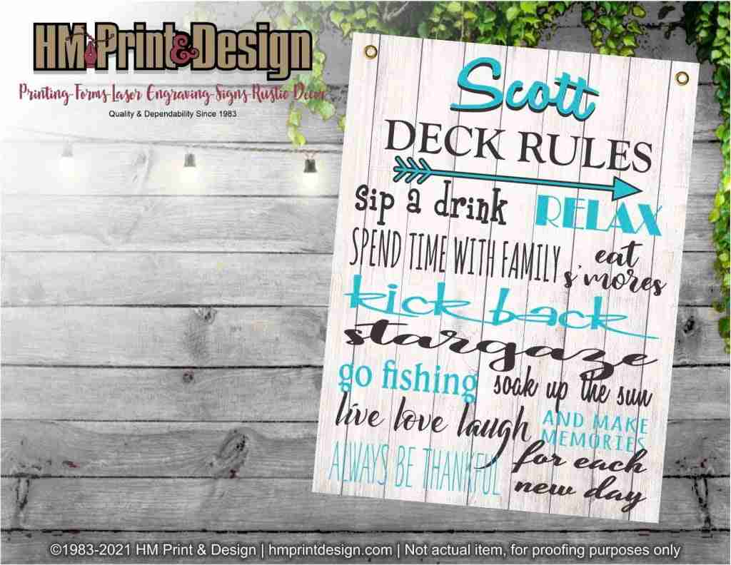 Deck Rules Sign - Weather Resistant - New - Printed Grommets image