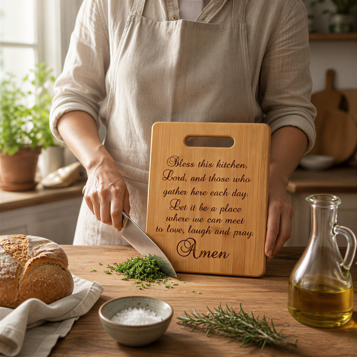 Kitchen Prayer Bamboo Cutting Board - Christian Housewarming Gift - Bless this kitchen