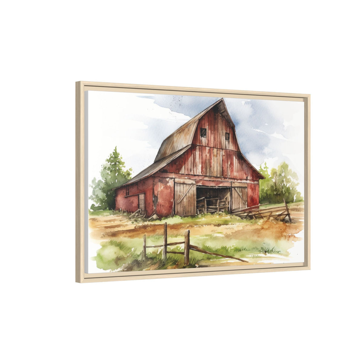 Rustic Red Barn Farmhouse Canvas Wall Art – Country Landscape Barn Print