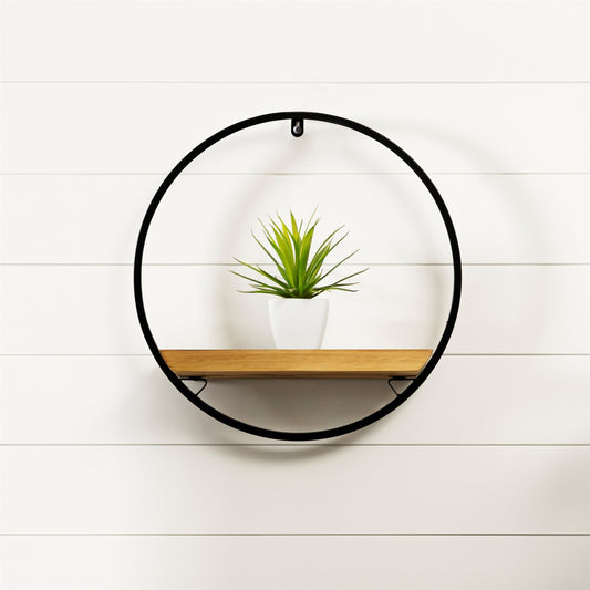 Wood and Iron Circle Shelf Rustic Wall Decor