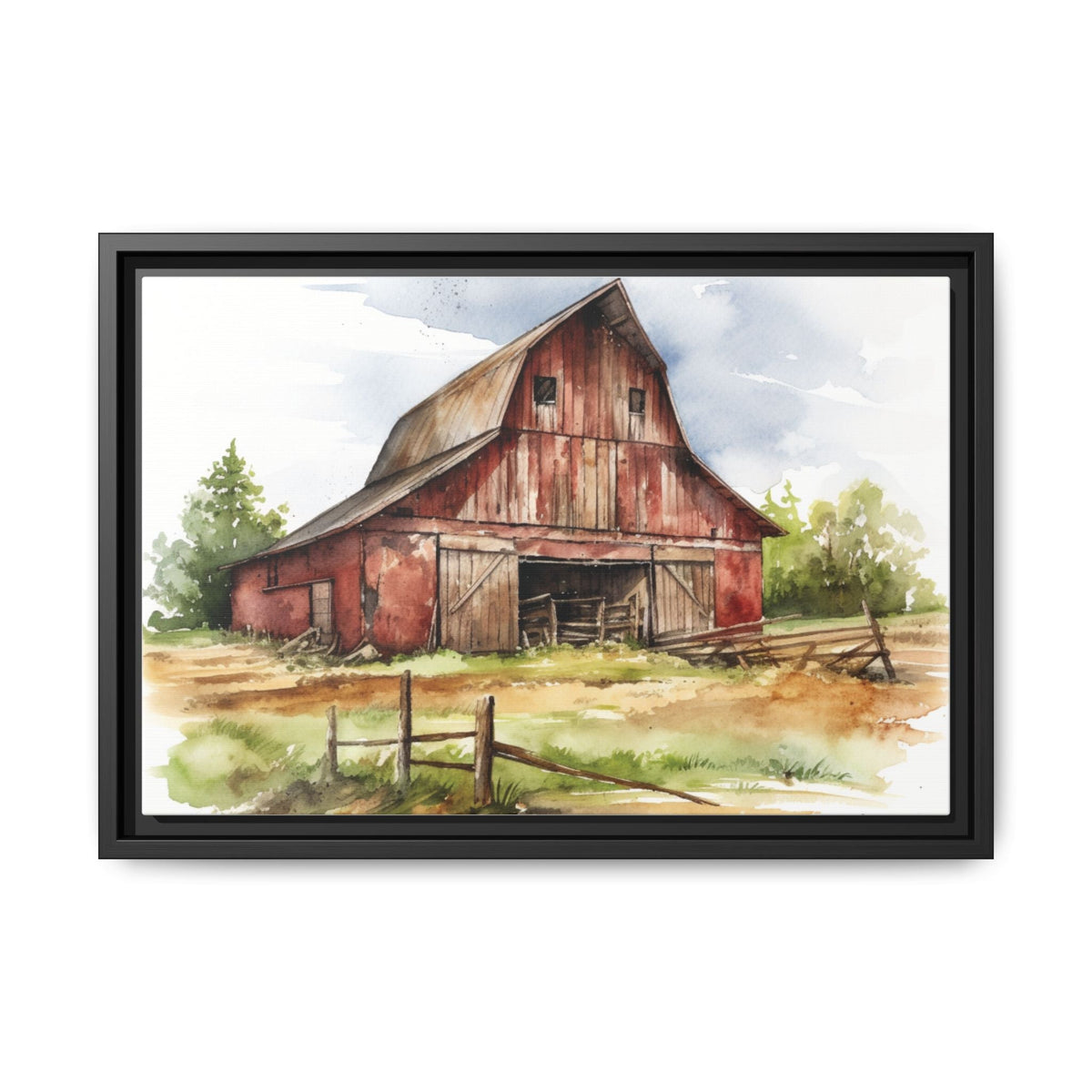 Rustic Red Barn Farmhouse Canvas Wall Art – Country Landscape Barn Print