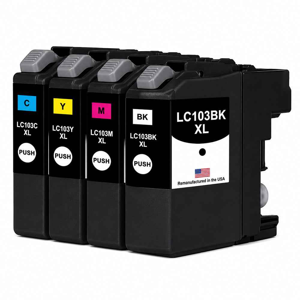 U.S. Remanufactured for Brother LC103 XL High Yield Black / 3 Color 4-Pack Ink Cartridge