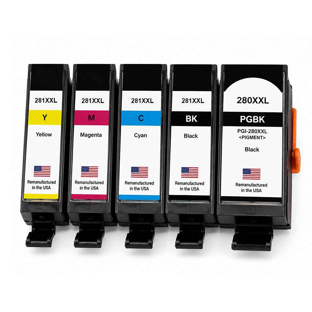 U.S. Remanufactured for Canon PGI-280XXL Black and CLI-281XXL Black, Cyan, Magenta and yellow  Ink Cartridges (5Pack)