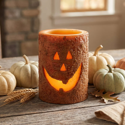 Jack O Lantern Timer Pillar Candle 4" Fall Decor