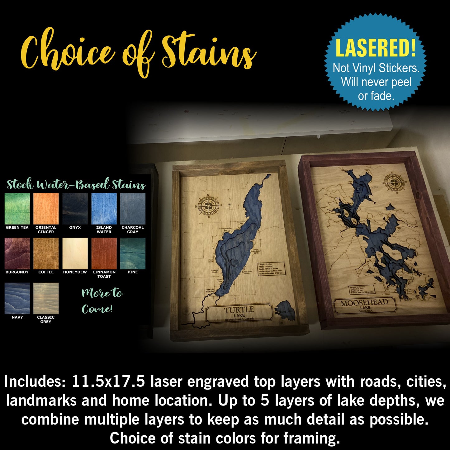 Wooden Lake Maps - 3D Lake Map - Impressive Solid Wood Map