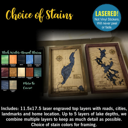 Wooden Lake Maps - 3D Lake Map - Impressive Solid Wood Map