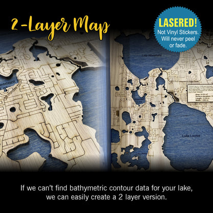 Wooden Lake Maps - 3D Lake Map - Impressive Solid Wood Map