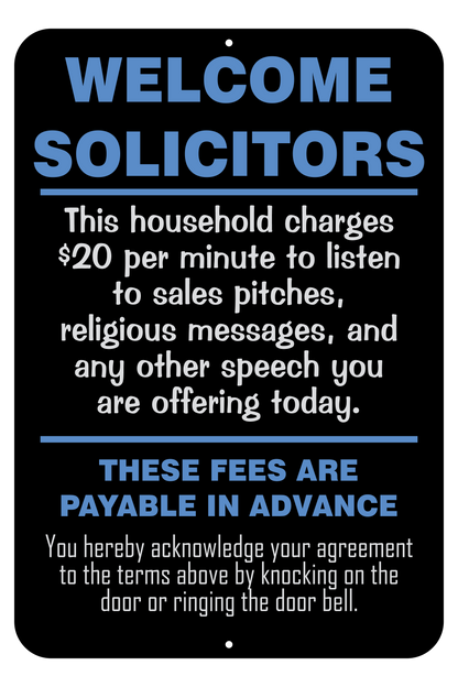 Welcome Solicitors Sign - Funny Door Sign - Salespeople Sign