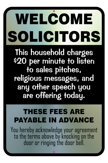 Welcome Solicitors Sign - Funny Door Sign - Salespeople Sign