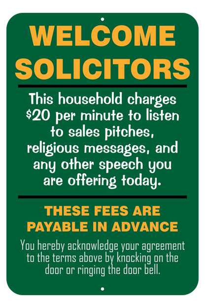 Welcome Solicitors Sign - Funny Door Sign - Salespeople Sign