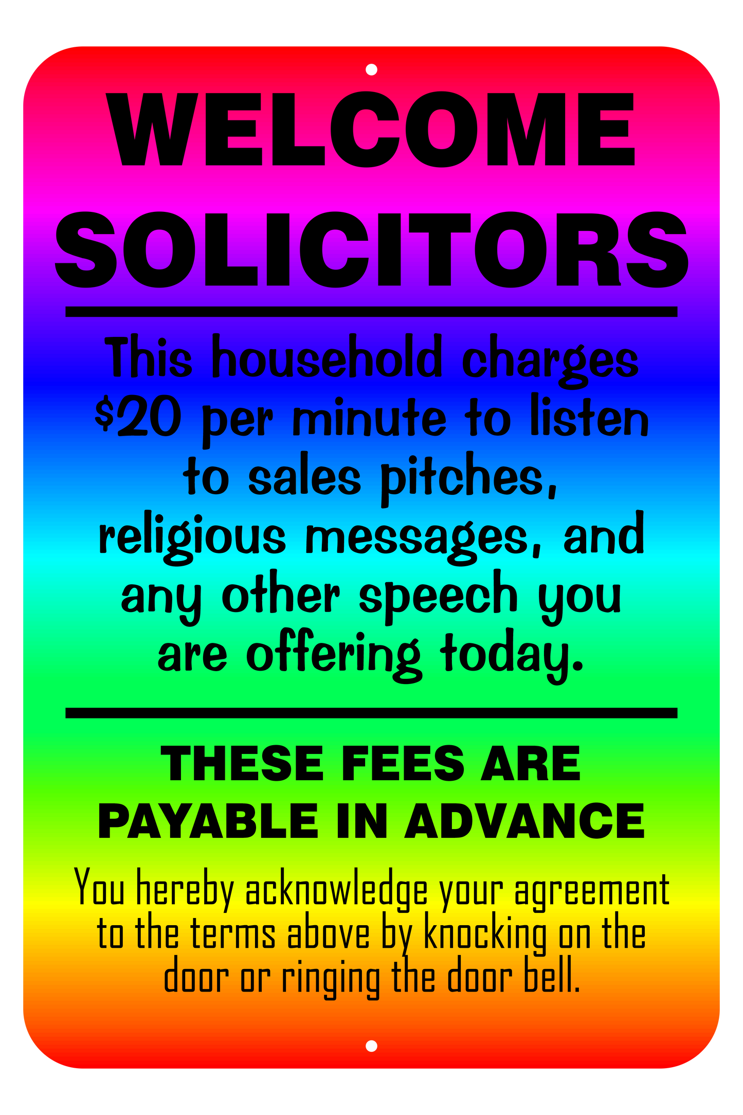 Welcome Solicitors Sign - Funny Door Sign - Salespeople Sign
