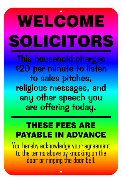 Welcome Solicitors Sign - Funny Door Sign - Salespeople Sign