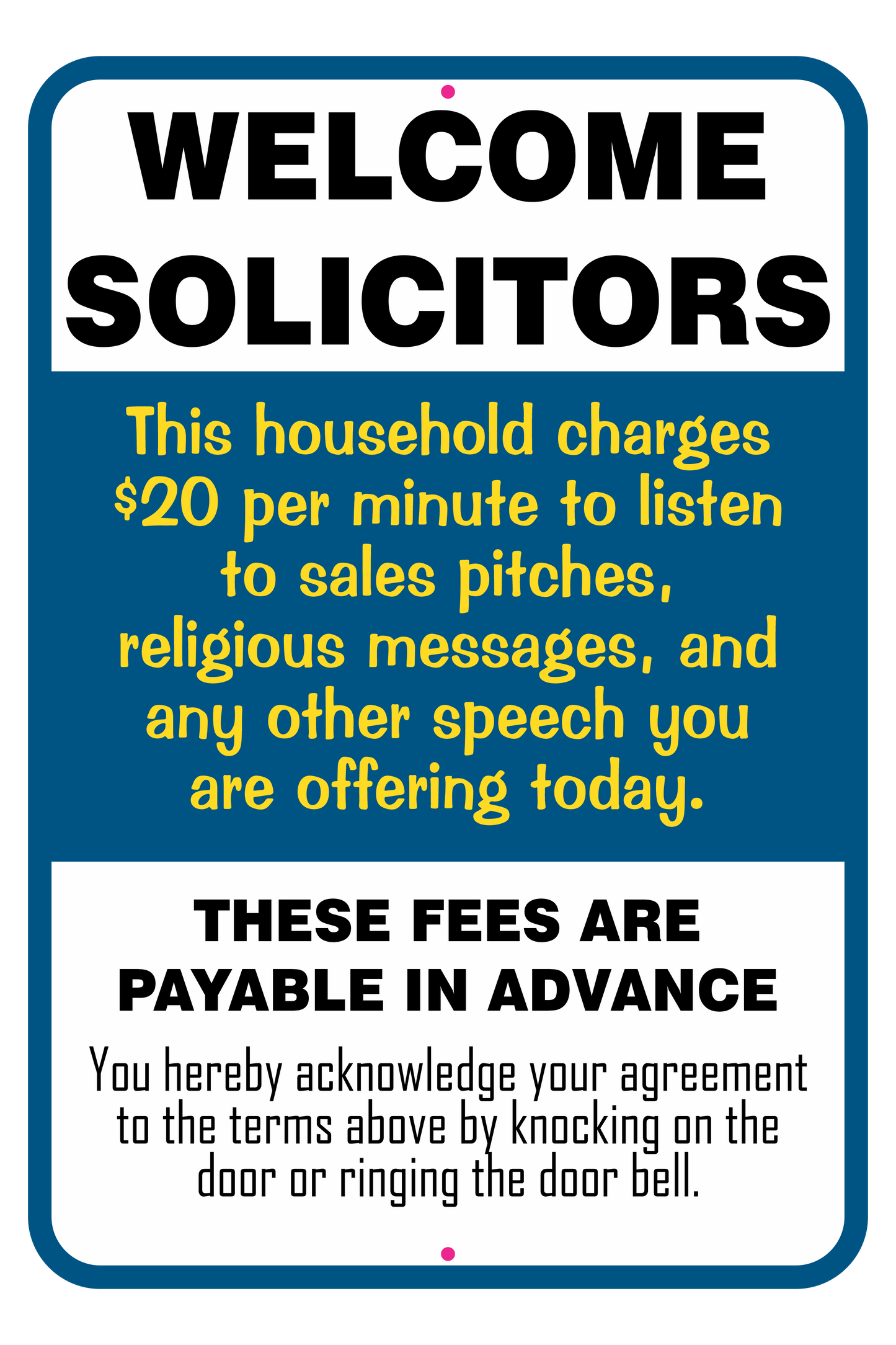 Welcome Solicitors Sign - Funny Door Sign - Salespeople Sign