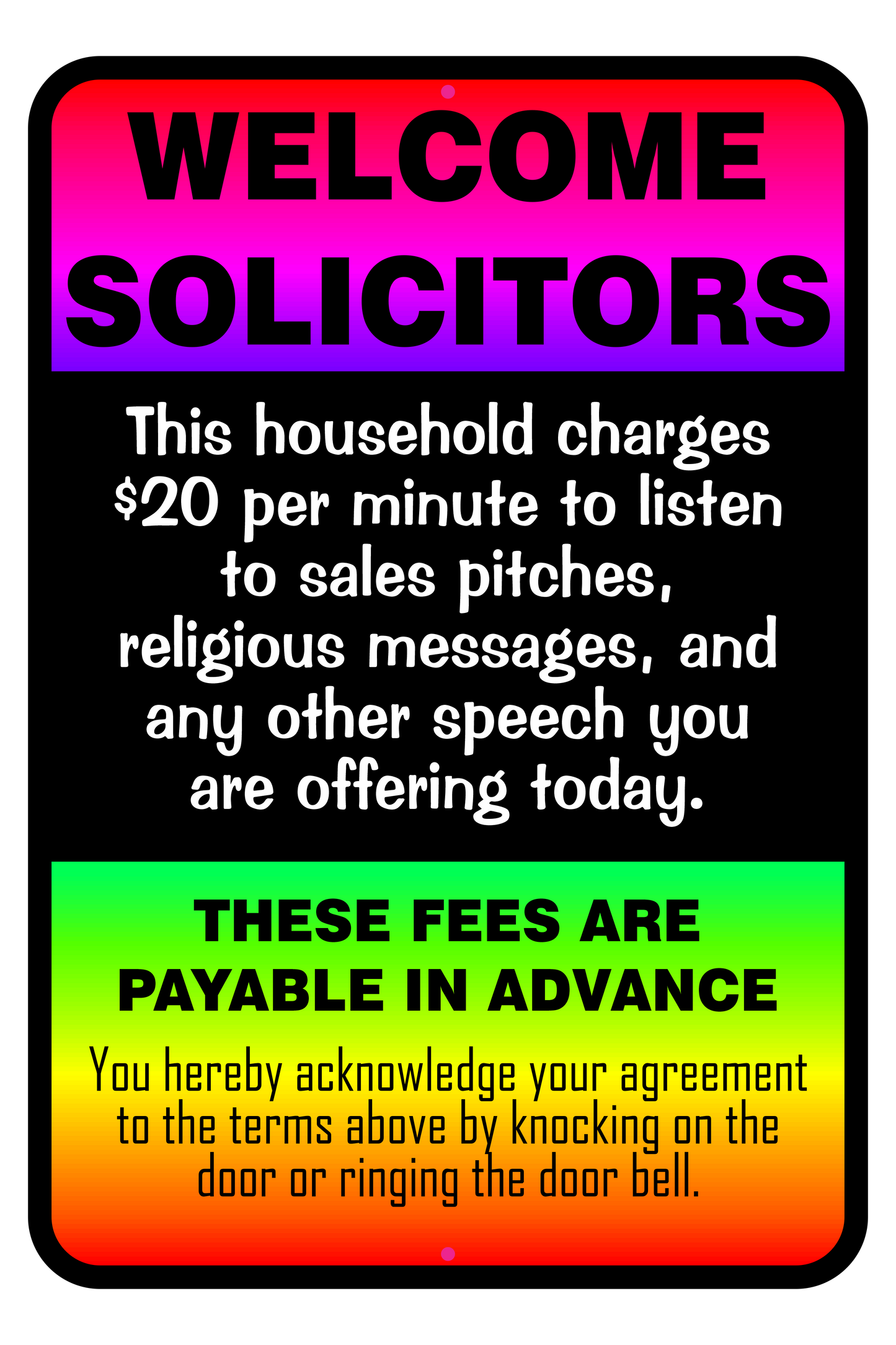 Welcome Solicitors Sign - Funny Door Sign - Salespeople Sign
