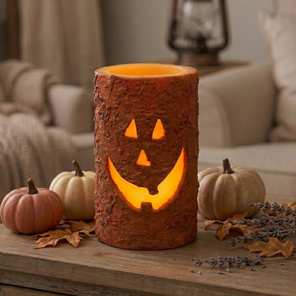 Jack O Lantern Timer Pillar Candle 5" Fall Decor