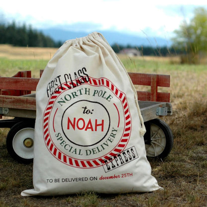 Personalized Santa Sack - Custom Canvas Christmas Gift Bag With Drawstring