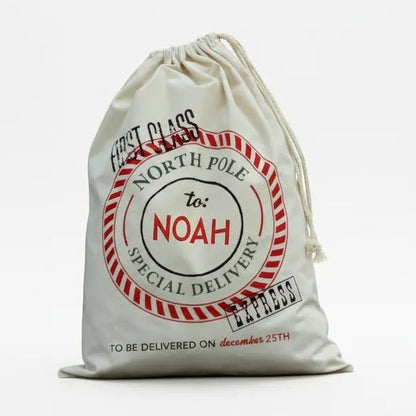 Personalized Santa Sack - Custom Canvas Christmas Gift Bag With Drawstring