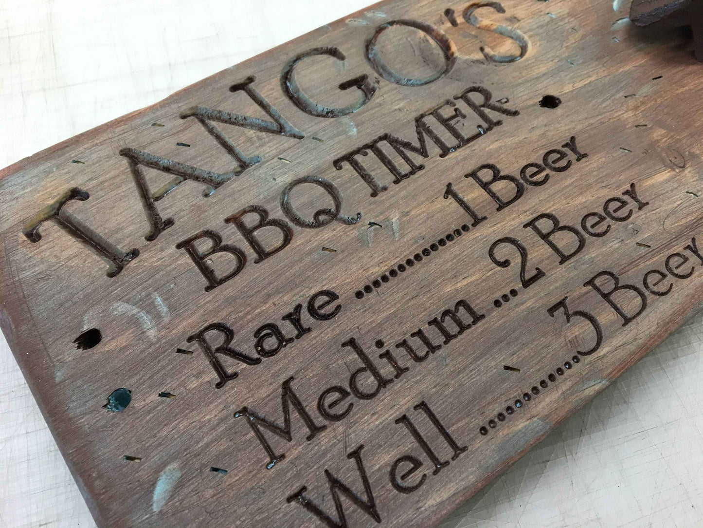 Personalized Engraved Rustic BBQ Timer Beer Bottle Opener