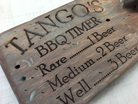 Personalized Engraved Rustic BBQ Timer Beer Bottle Opener