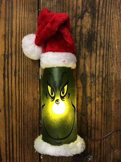 Custom Wine Bottle Lamp: Grinch Christmas Decor, Character Light