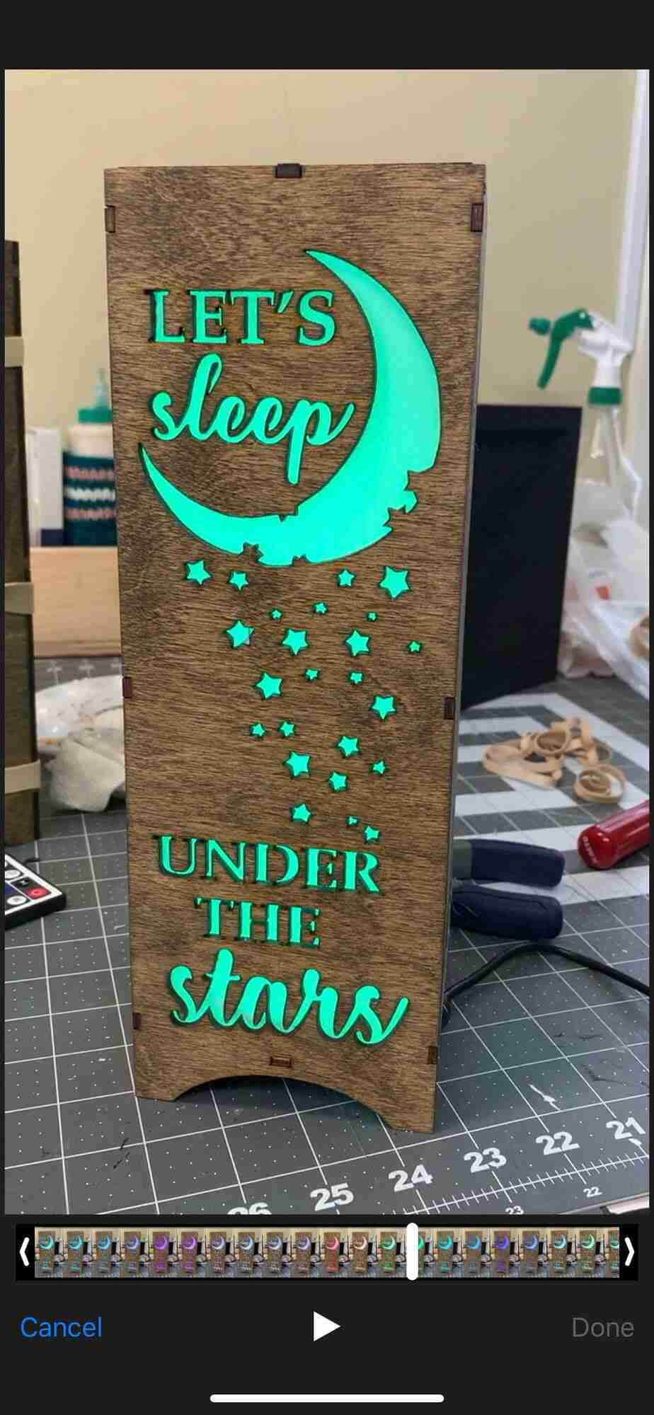wooden lamp with led color changing light