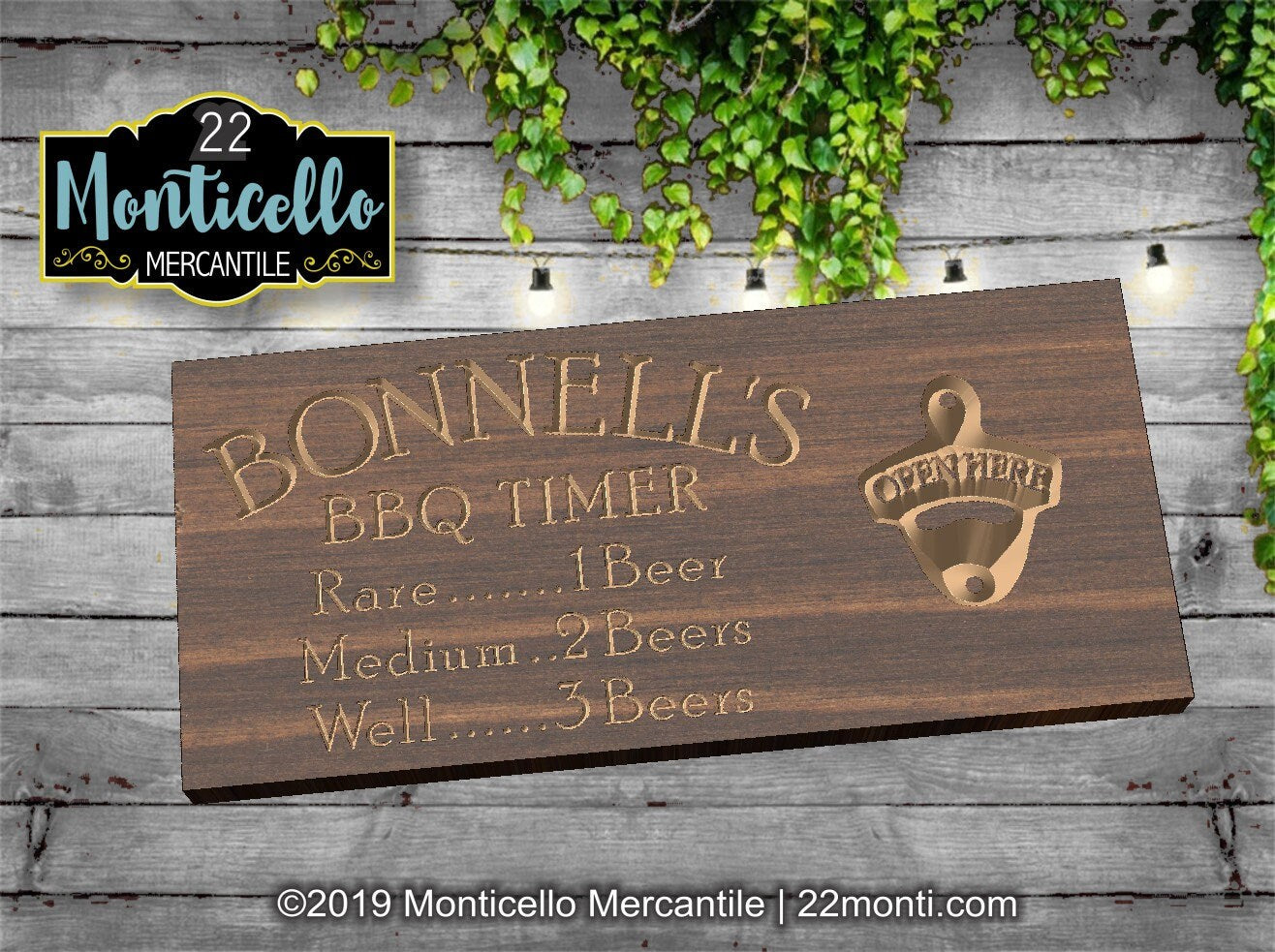 Personalized Engraved Rustic BBQ Timer Beer Bottle Opener