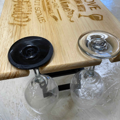 Engraved Wood Wine Rack & Glass Holder