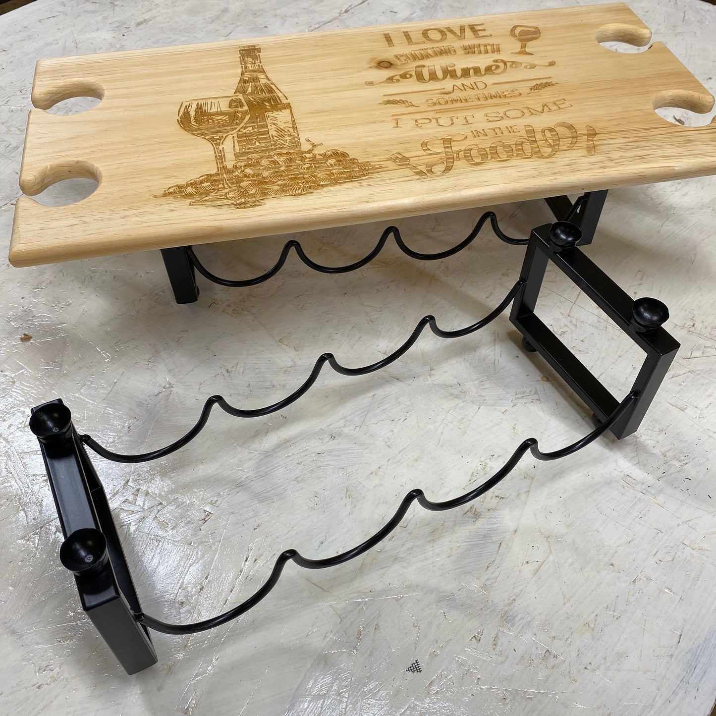 Engraved Wood Wine Rack & Glass Holder