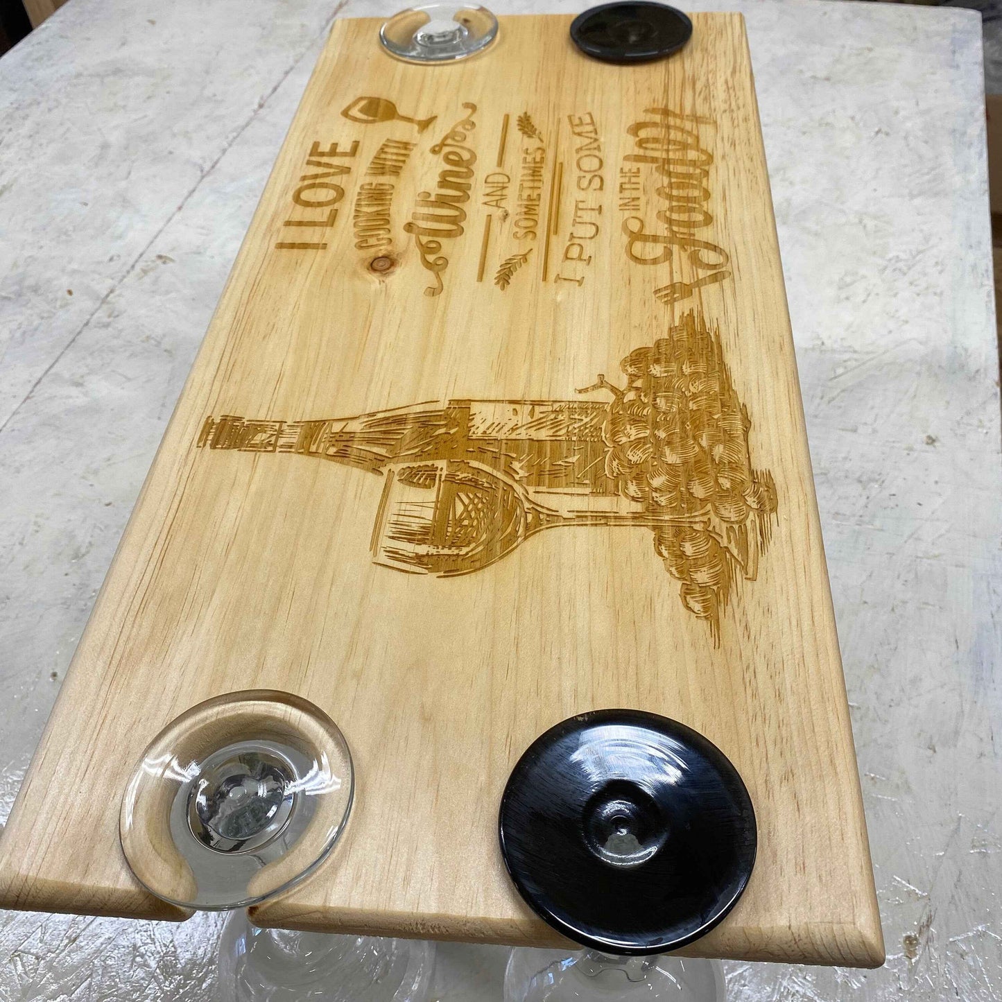 Engraved Wood Wine Rack & Glass Holder
