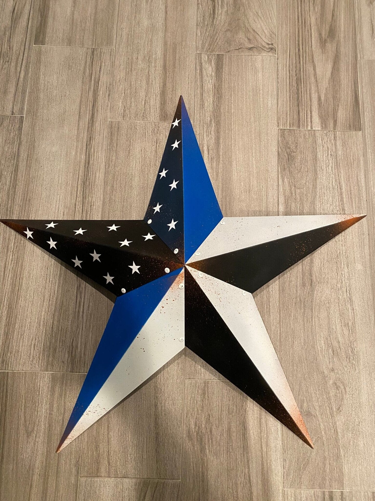 Handcrafted Police Barn Star: Thin Blue Line Metal Wall Decor