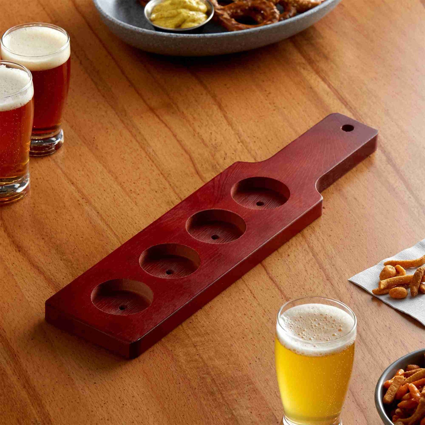 Beverage Flight Paddle With Engraved Glasses.