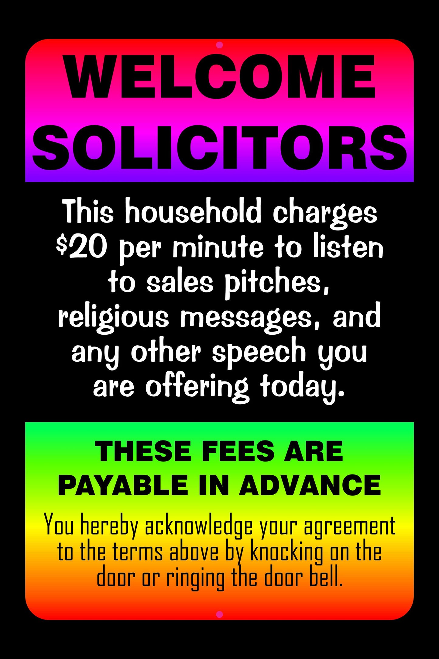 Funny Sign - Welcome Solicitors - Salespeople - Front Door Decor - Laser Engraved PLastic - Humorous Gift