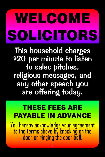 Funny Sign - Welcome Solicitors - Salespeople - Front Door Decor - Laser Engraved PLastic - Humorous Gift