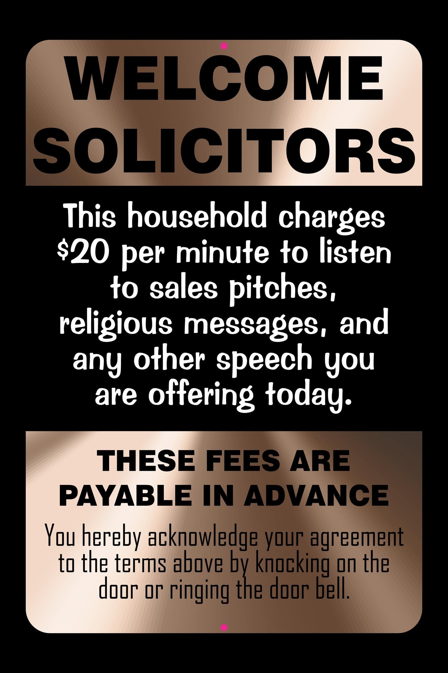 Funny Sign - Welcome Solicitors - Salespeople - Front Door Decor - Laser Engraved PLastic - Humorous Gift
