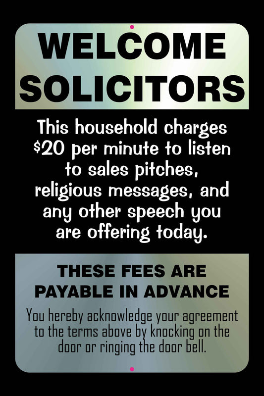 Funny Sign - Welcome Solicitors - Salespeople - Front Door Decor - Laser Engraved PLastic - Humorous Gift