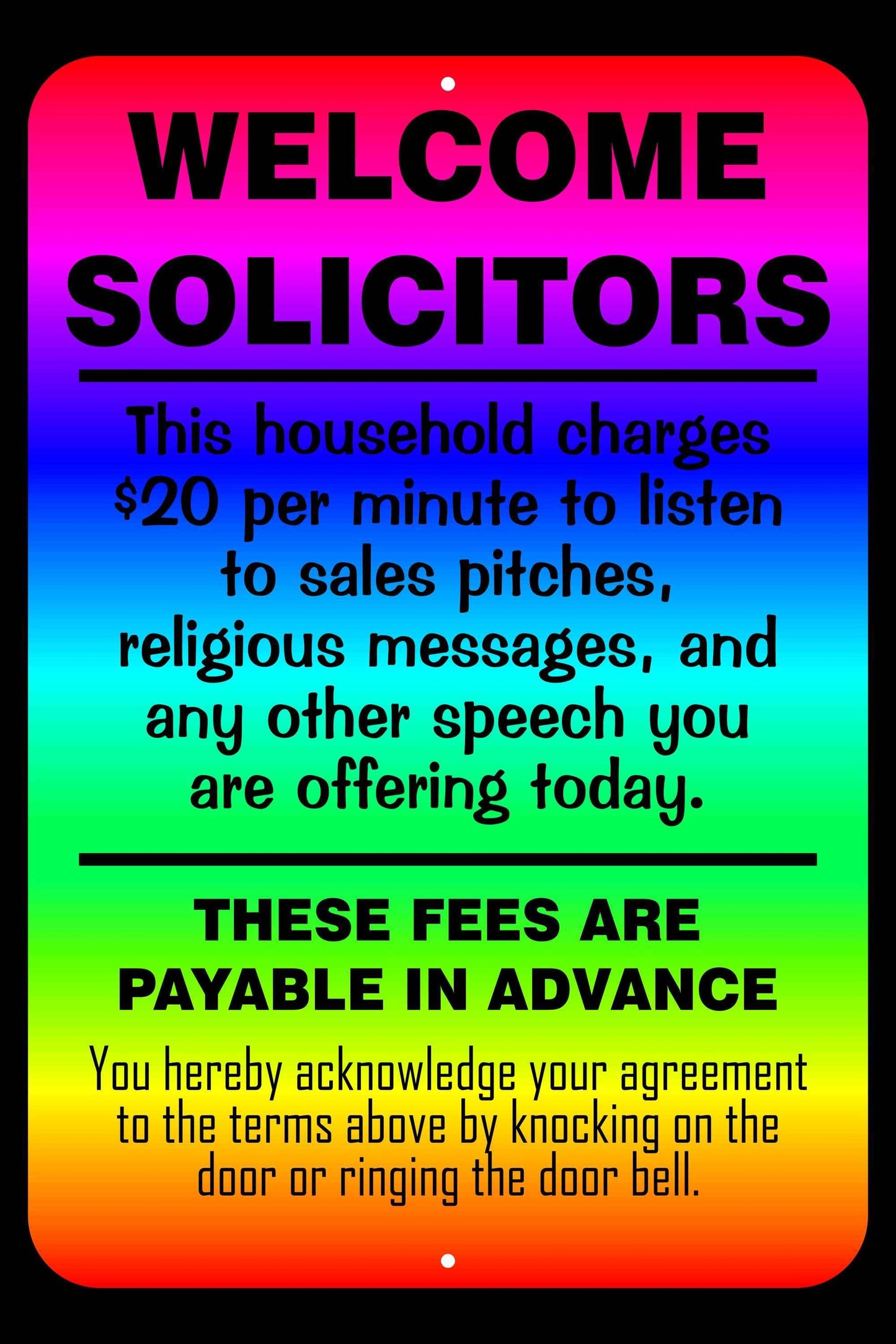 Funny Sign - Welcome Solicitors - Salespeople - Front Door Decor - Laser Engraved PLastic - Humorous Gift