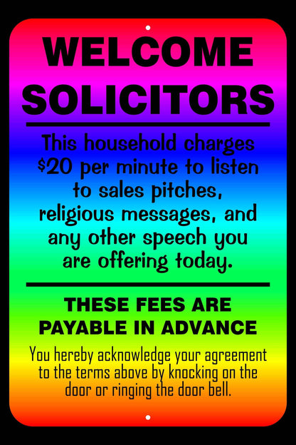 Funny Sign - Welcome Solicitors - Salespeople - Front Door Decor - Laser Engraved PLastic - Humorous Gift