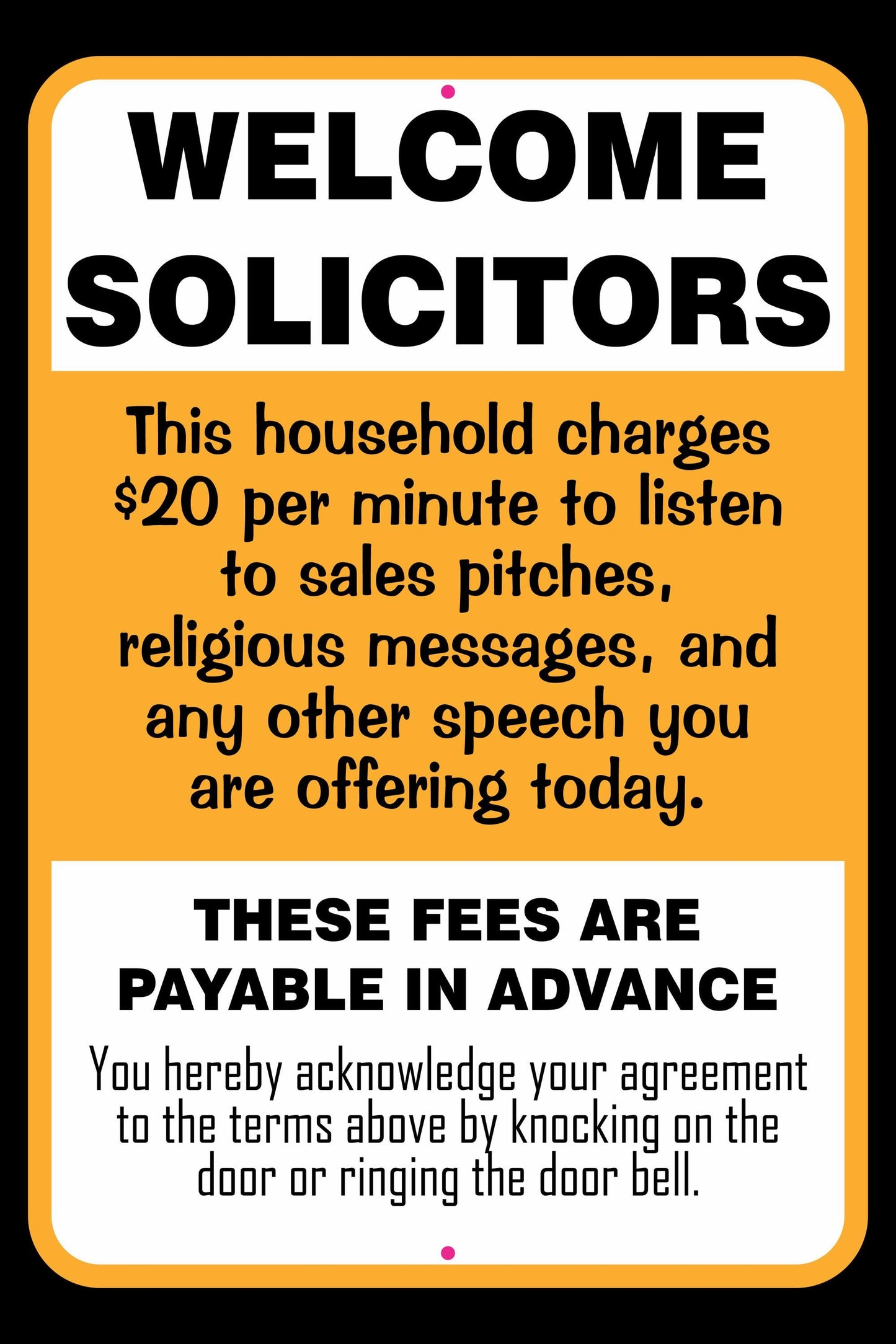 Funny Sign - Welcome Solicitors - Salespeople - Front Door Decor - Laser Engraved PLastic - Humorous Gift